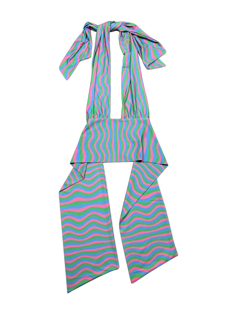 Omighty Green Blue Pink Wavy Stripe Tie Halter Top
